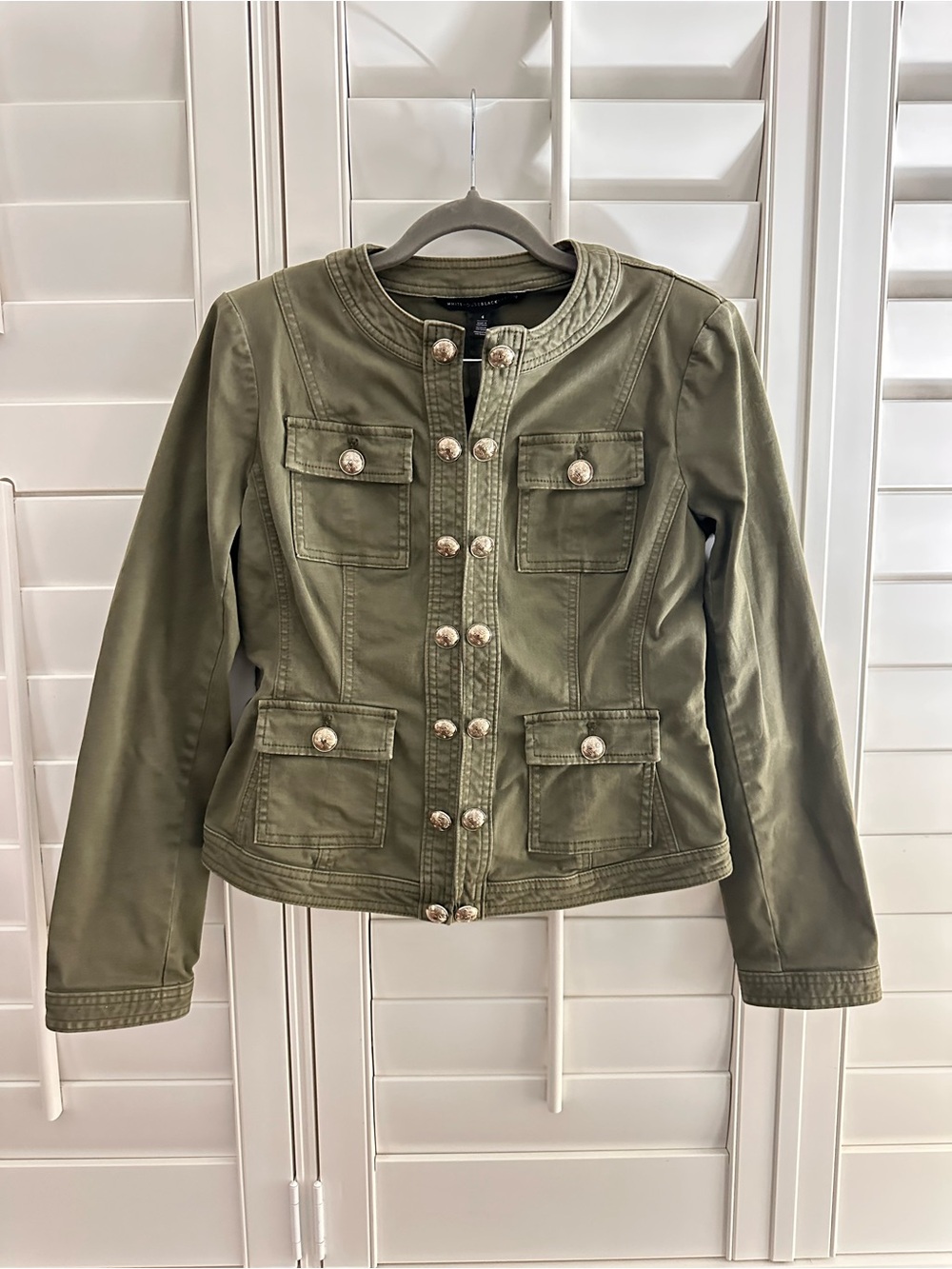 White House Black Market Olive Military-Style Button Jacket